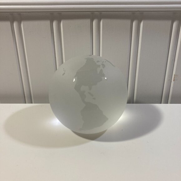 Etched Glass Crystal Globe Paperweight - Picture 2 of 2